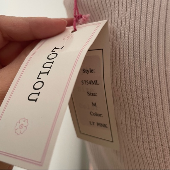 LOULOU light pink quarter sleeved ribbed top with beading - Picture 7 of 8